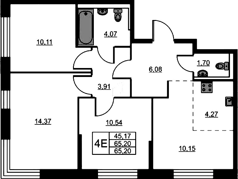 3-комнатная квартира 65.2 м², 2/14 эт., ЖК «Живи! В Рыбацком»